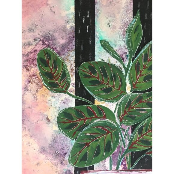 Original Framed Painting of Prayer Plant, Boho Nature Art Christmas  Gift - Picture 6 of 10